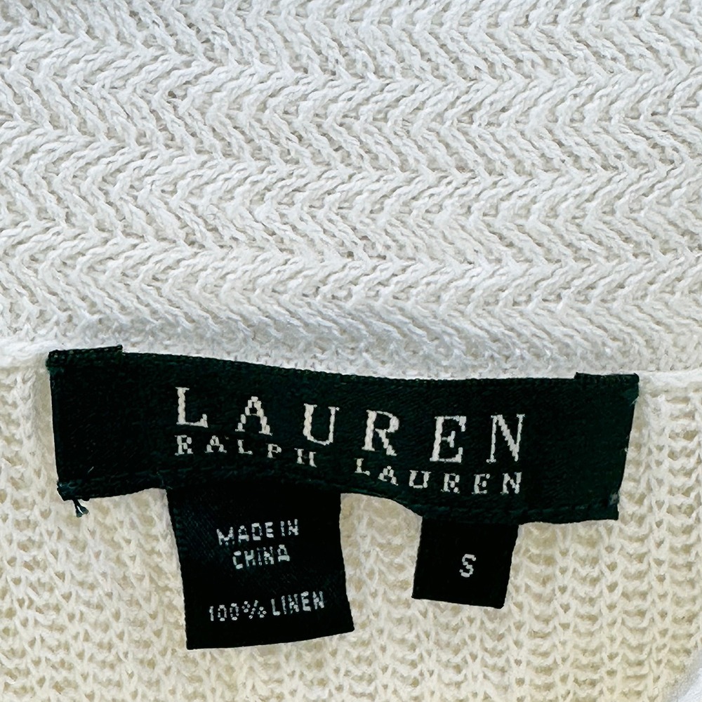 LAUREN RALPH LAUREN 100% Linen Knit Top • Small • cream • preppy chic coastal - Picture 5 of 7